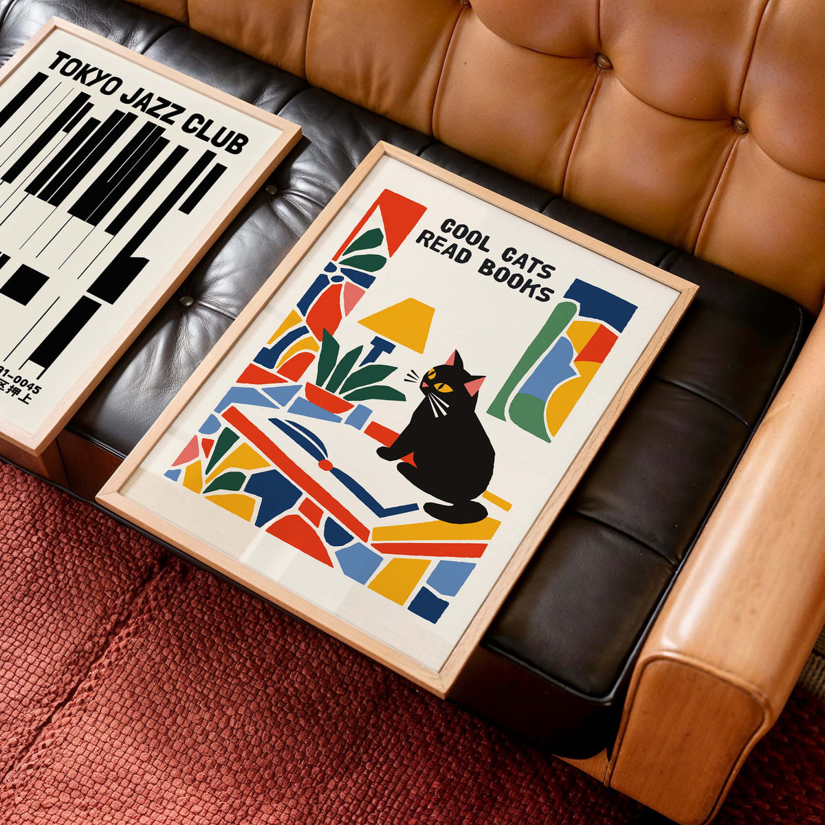 Cool Cats Reading Books Wall Art Print