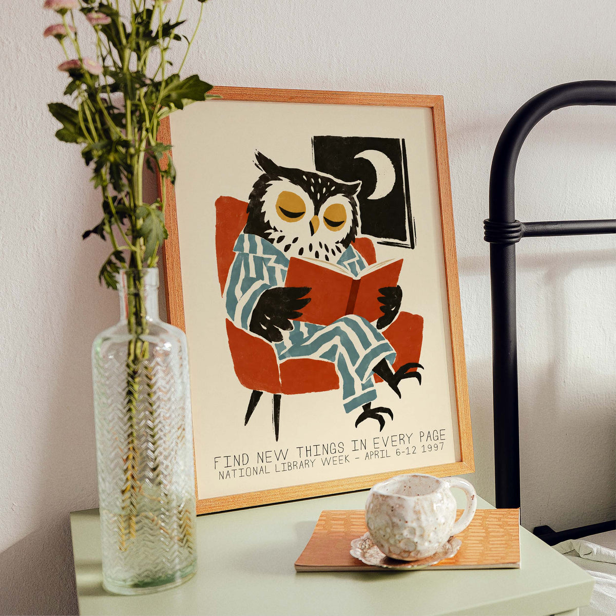 Reading Owl Library Wall Art Print