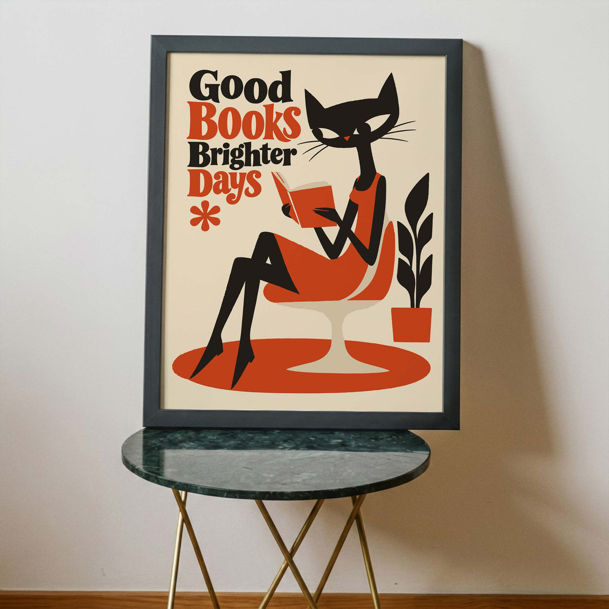Good Books Cat Reading Print