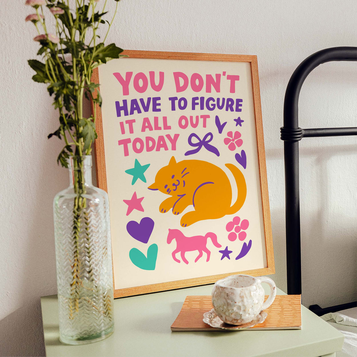 Orange Cat Motivational Wall Art Print
