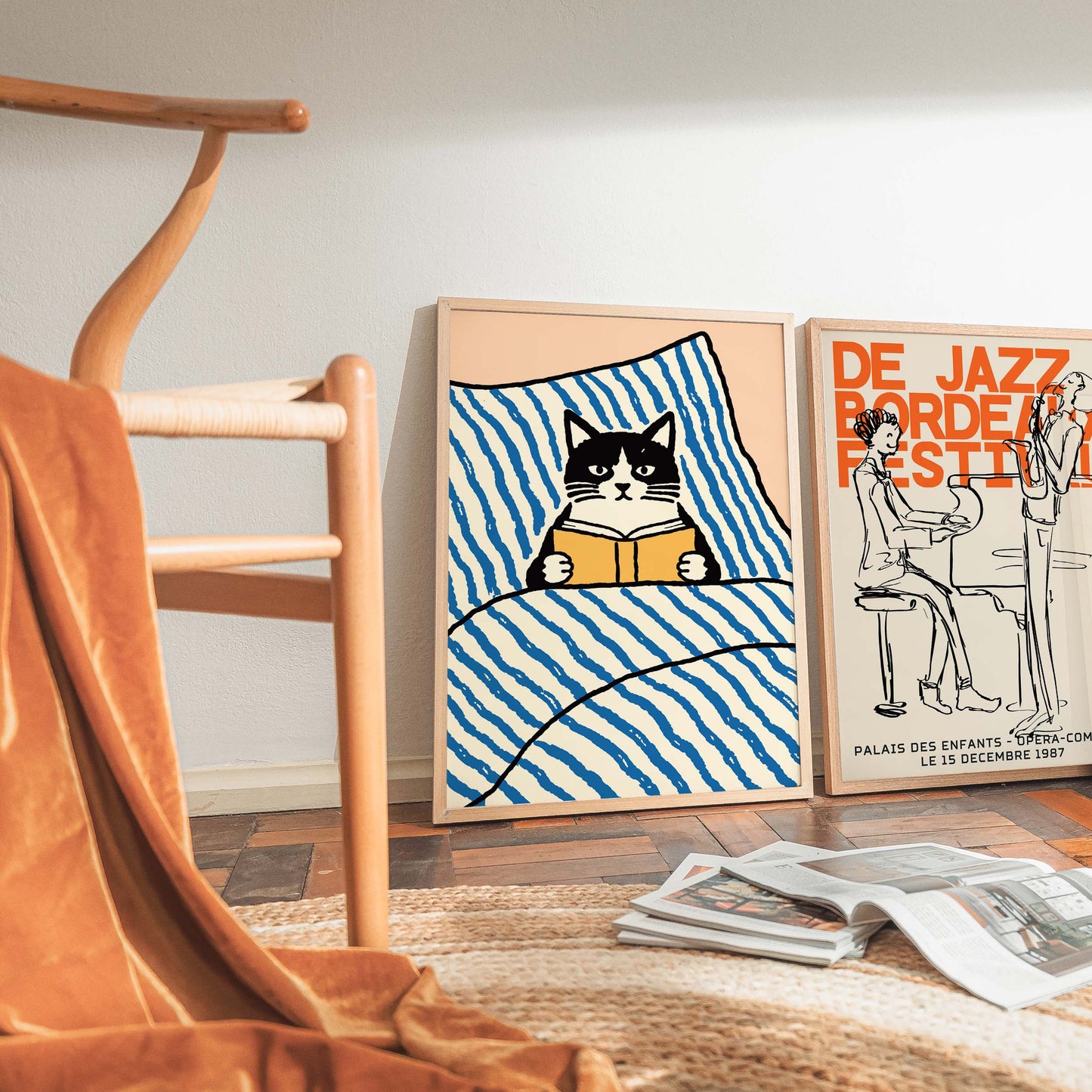 Cozy Cat Reading in Bed Poster