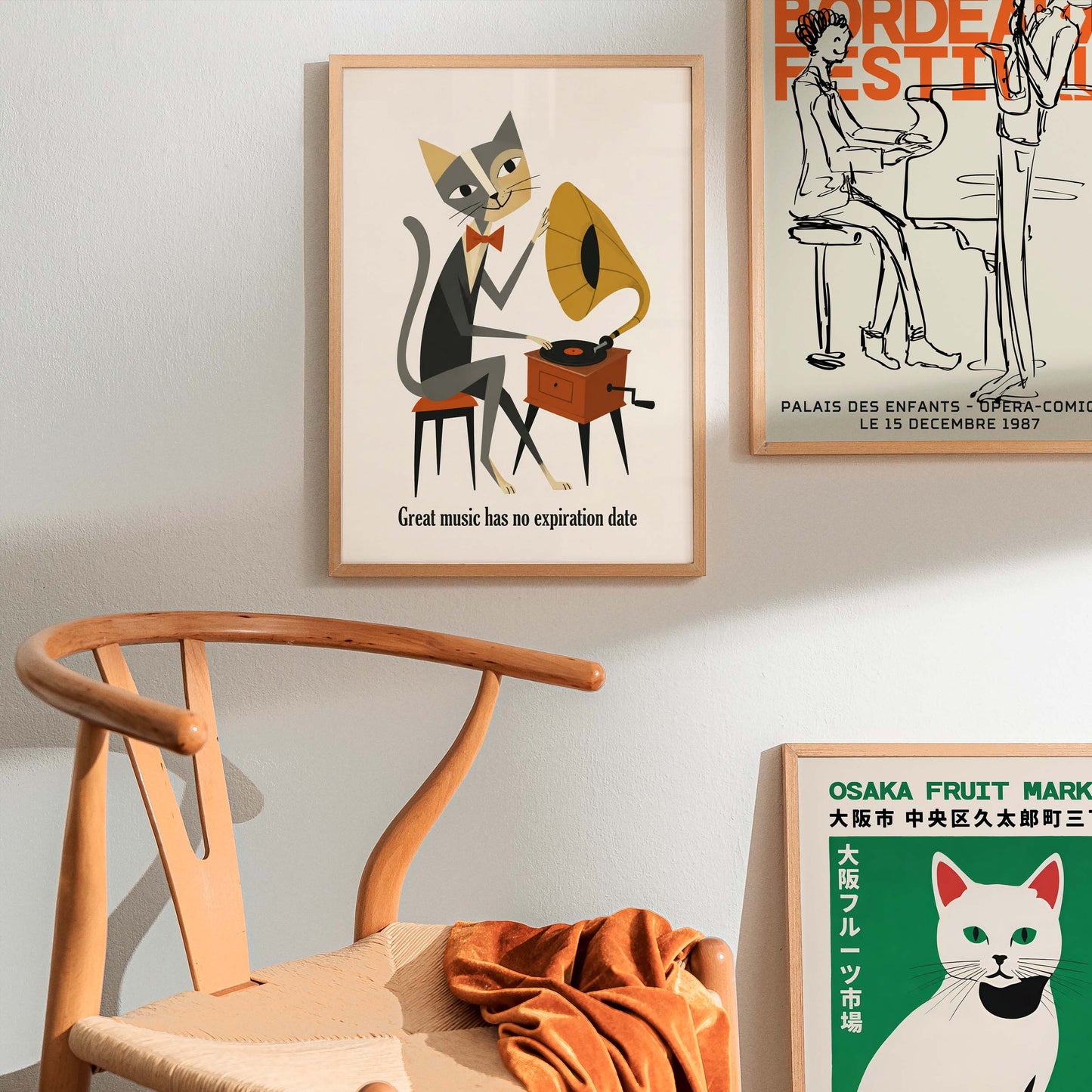 Vintage Cat Gramophone Wall Art