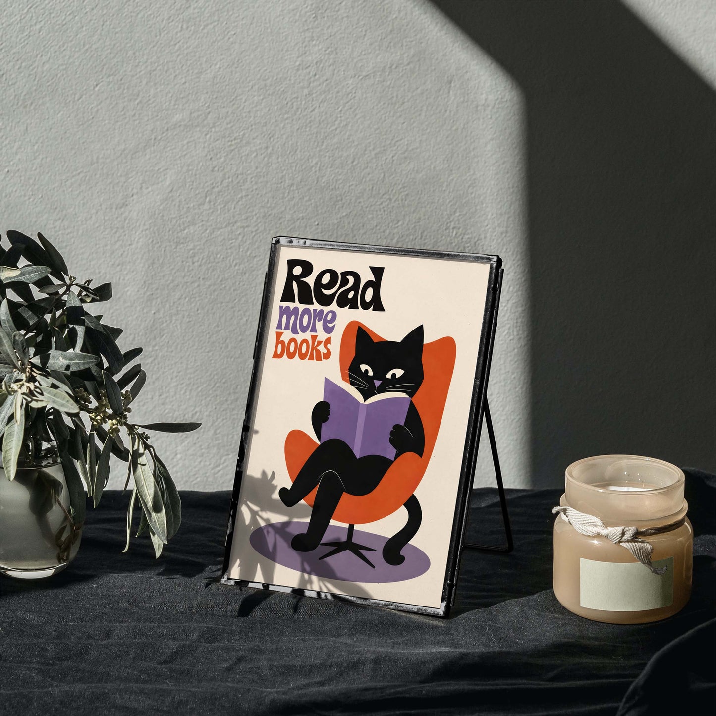 Reading Cat Library Wall Print