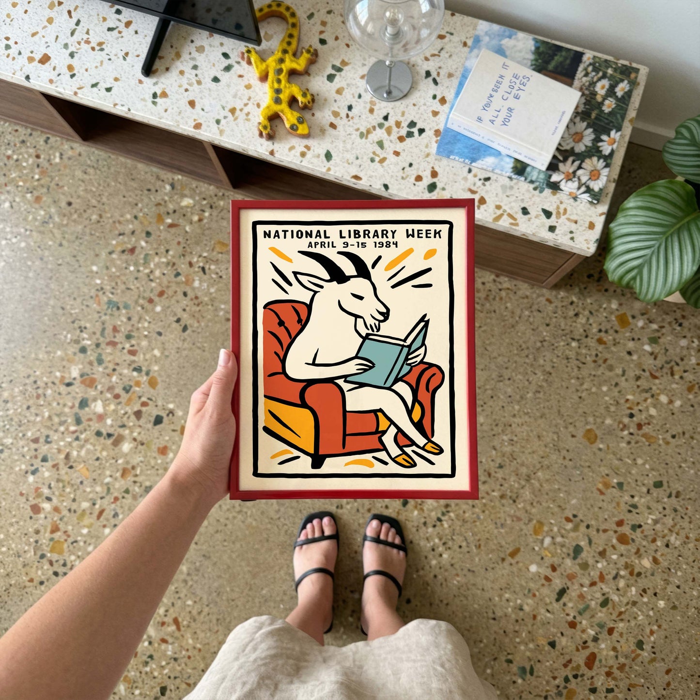 Reading Goat Library Wall Print Art