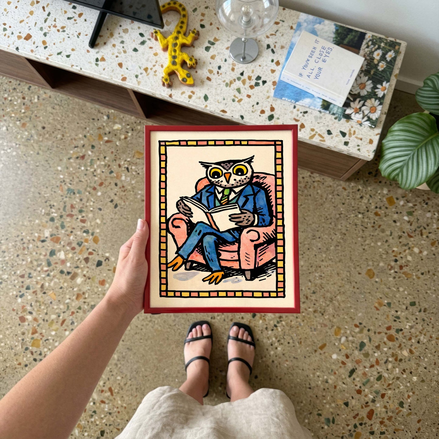 Owl Reading Chair Poster Print