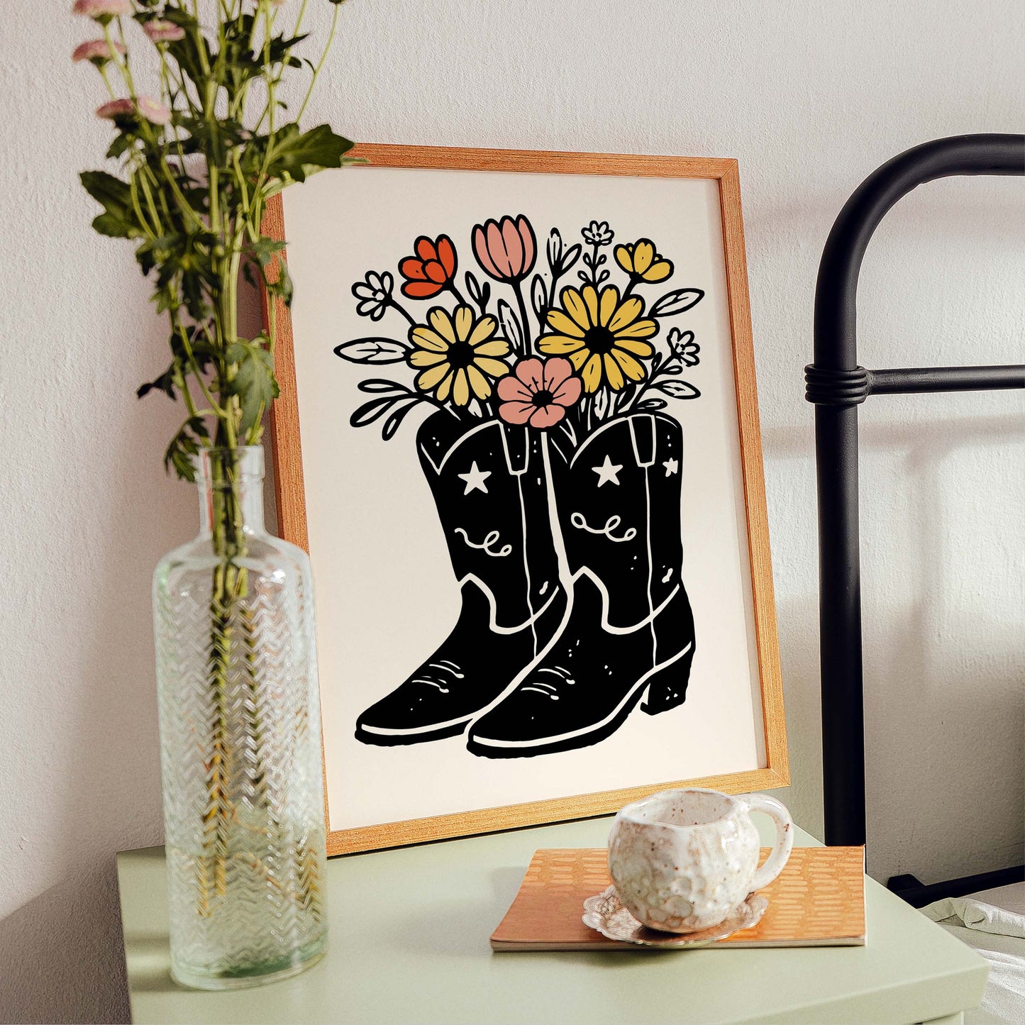 Cowboy Boots Floral Poster Print