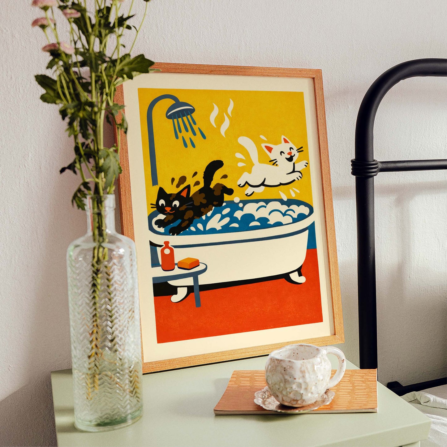 Playful Bathtub Cats Poster Print