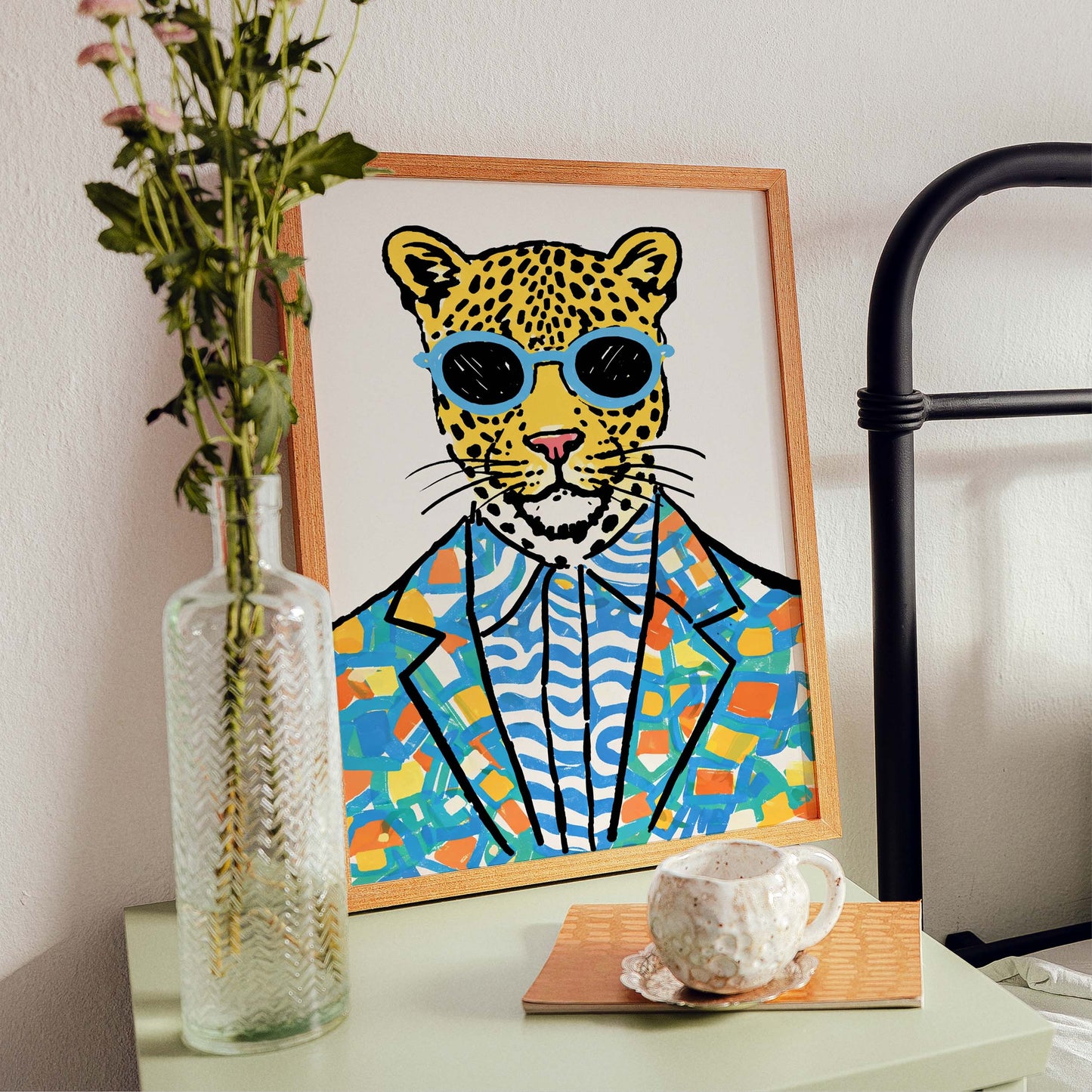 Stylish Leopard With Sunglasses Poster Wall Art
