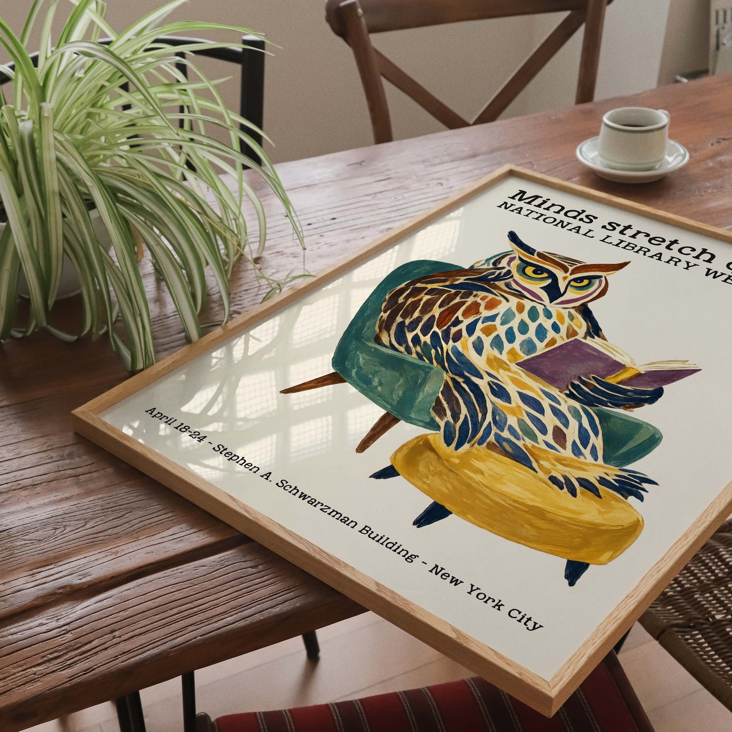 Library Week Owl Reading Poster