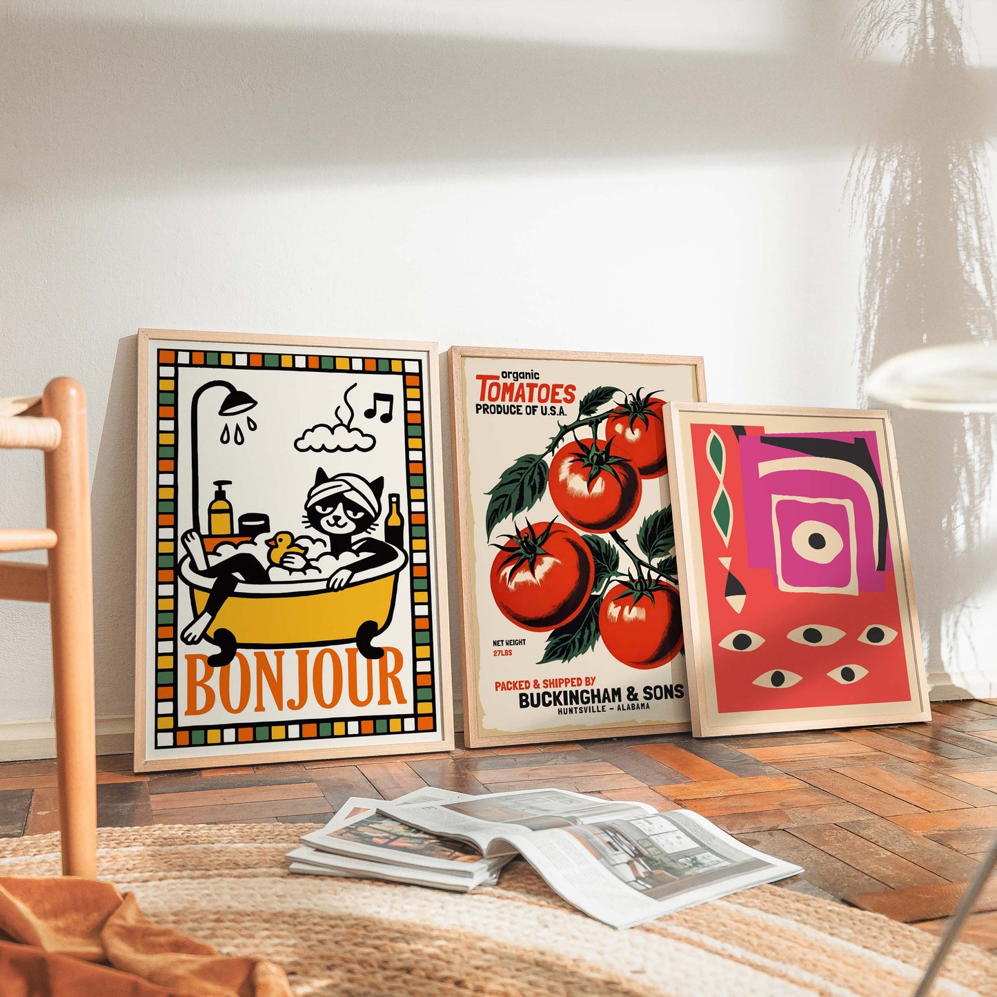 Bonjour Cat Bath Poster Print