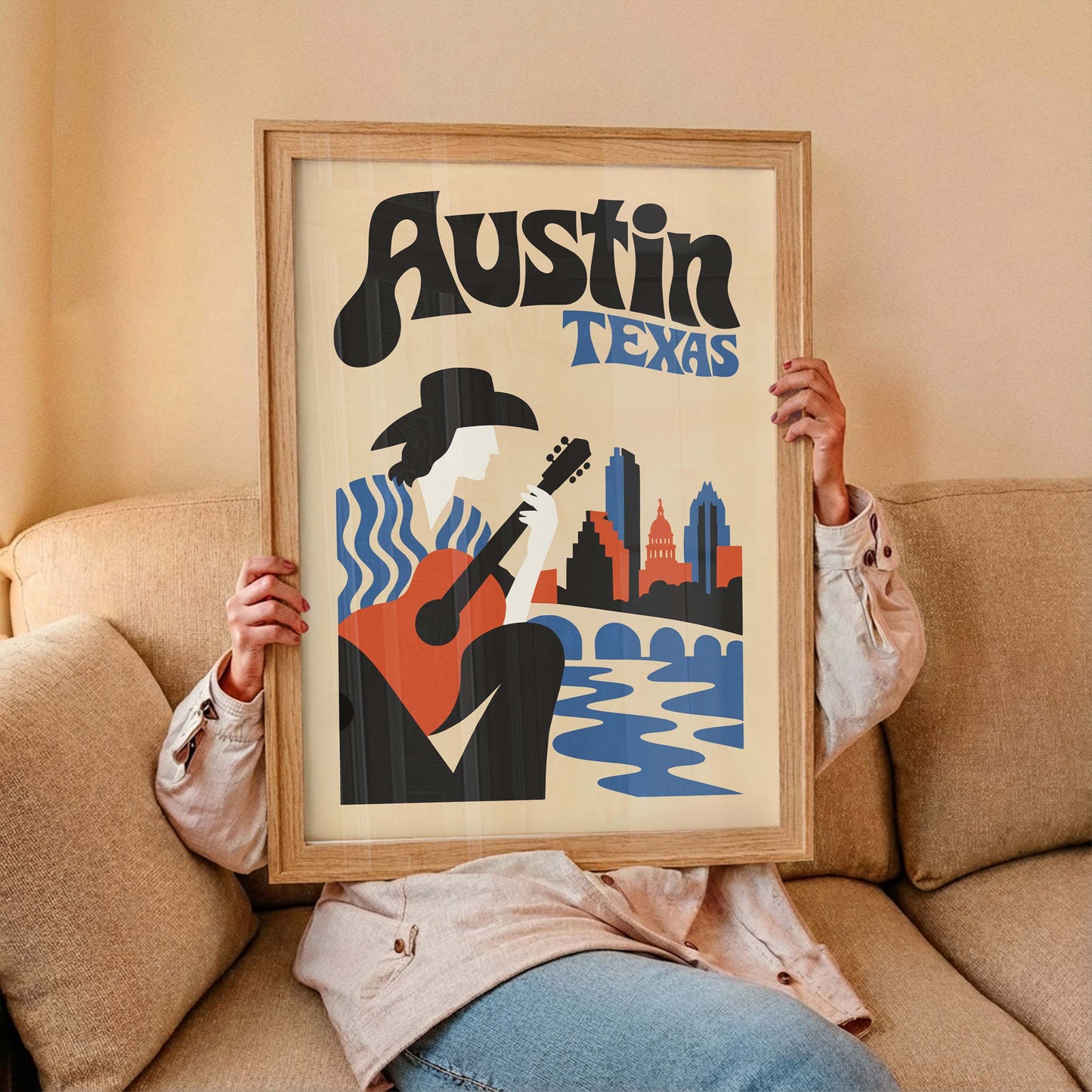 Austin Texas Print For Rustic Living Room
