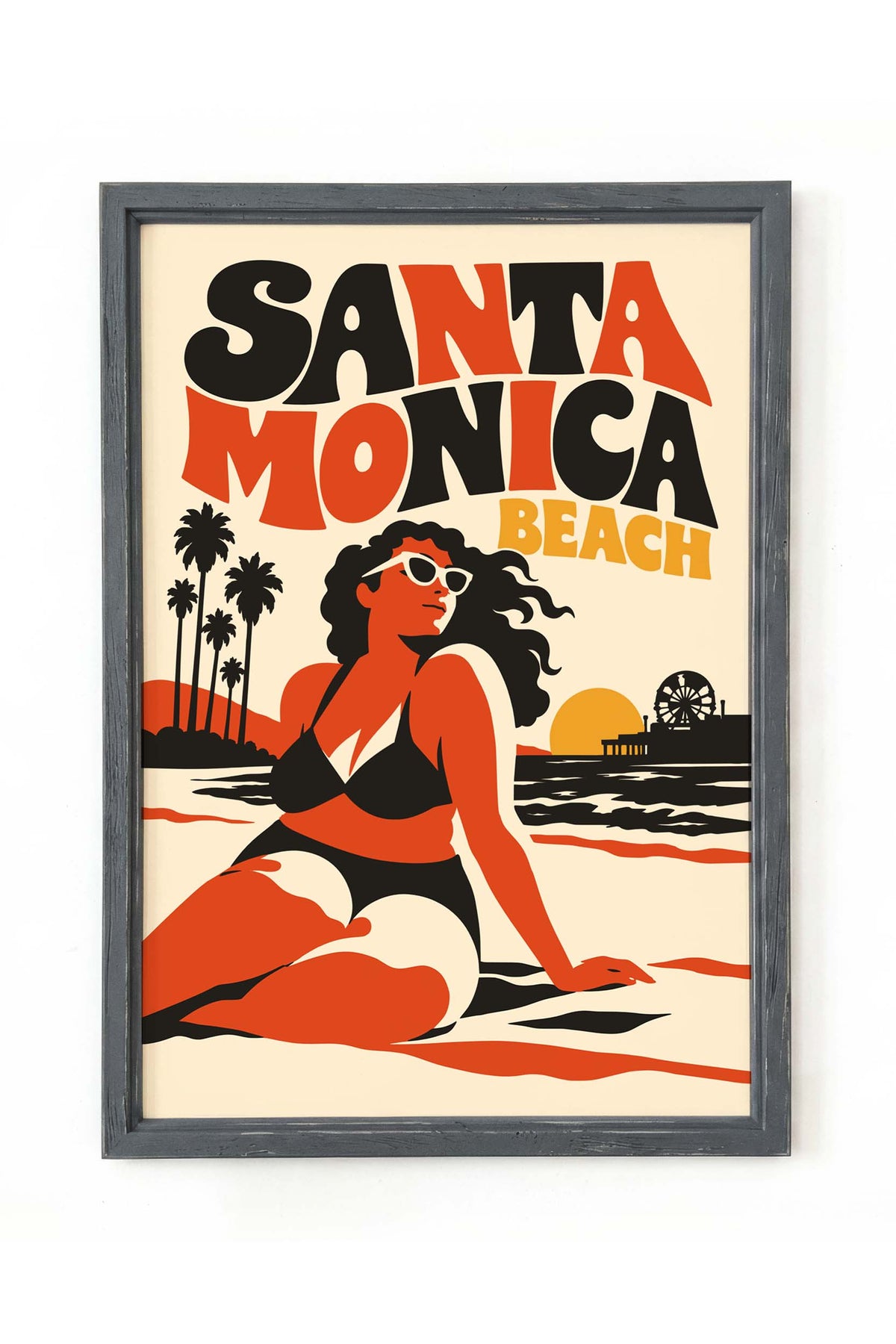 Santa Monica Beach Retro Travel Poster Print