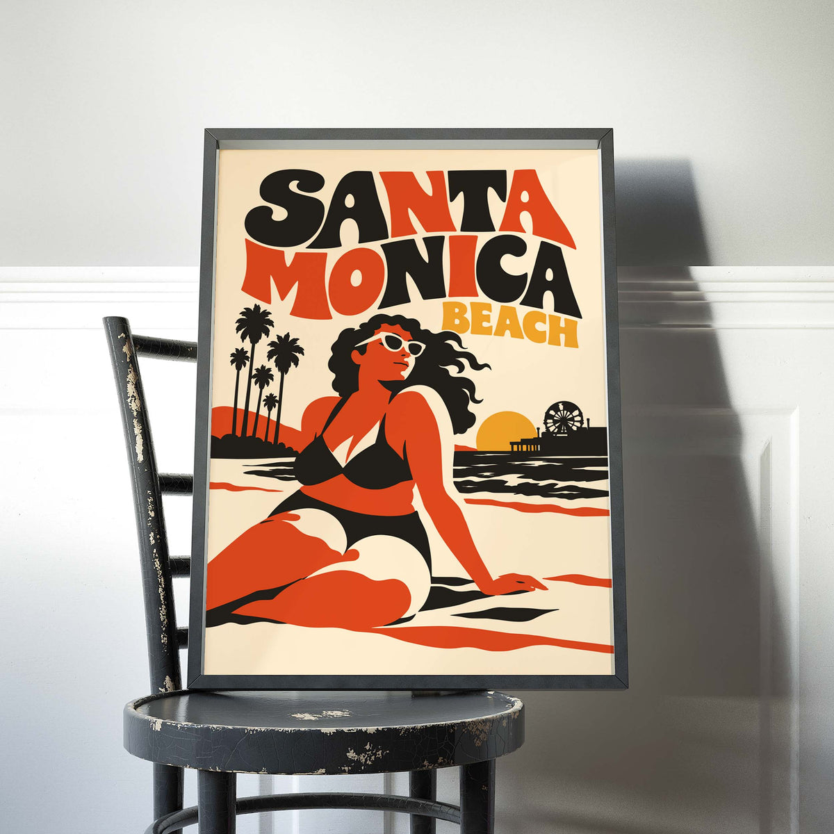 Santa Monica Beach Retro Travel Poster Print