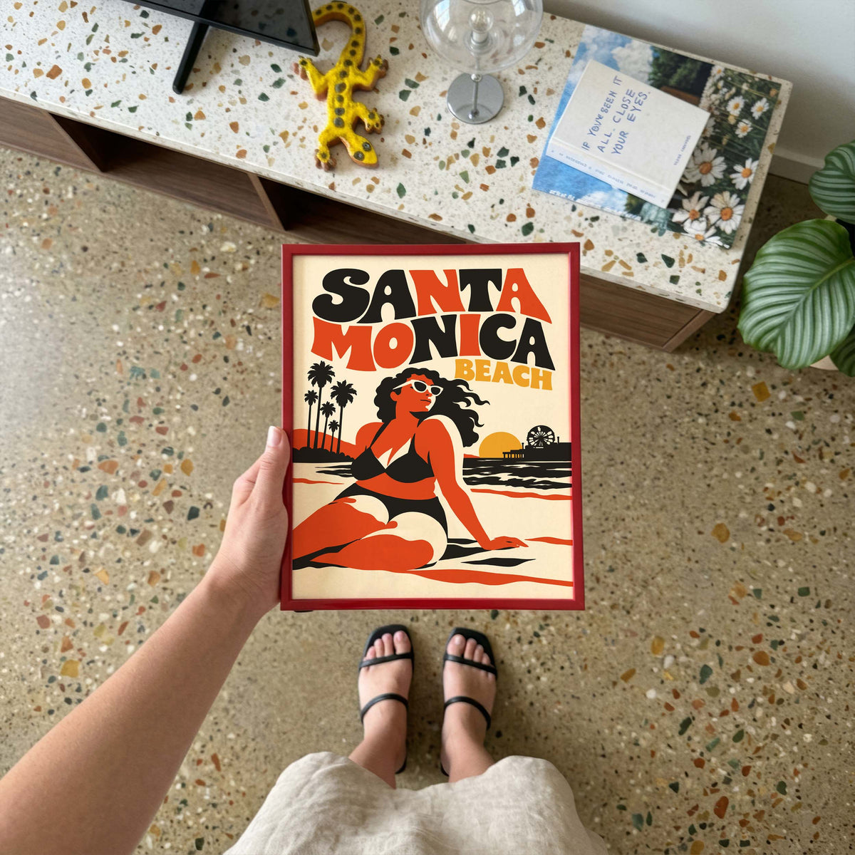 Santa Monica Beach Retro Travel Poster Print