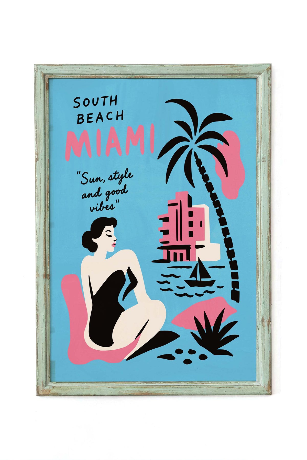 South Beach Miami Retro Travel Poster Print