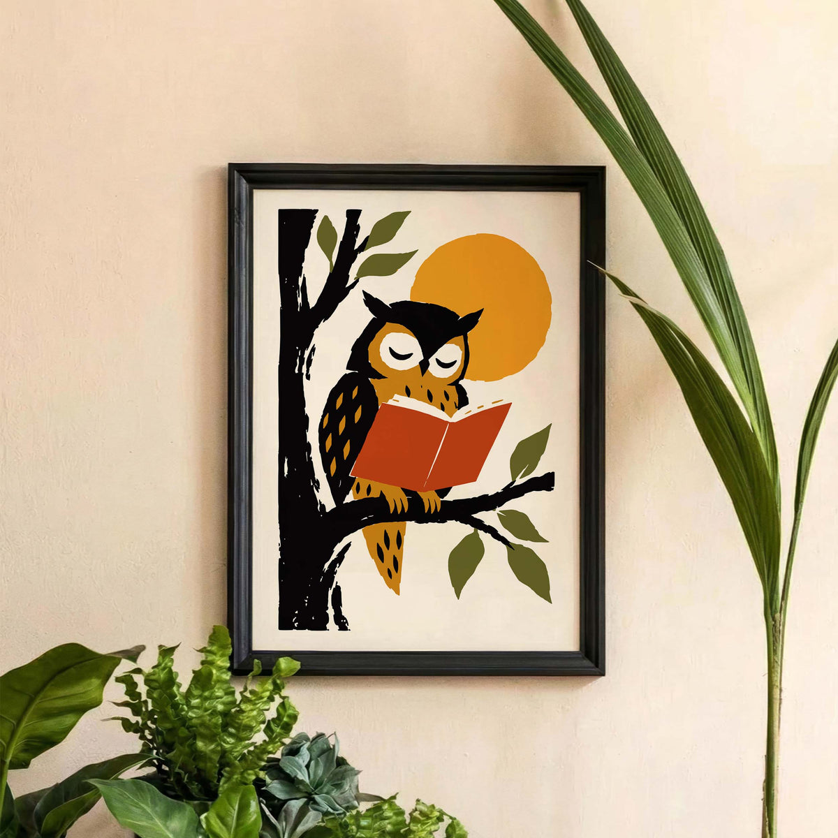 Owl Reading Book Wall Art Print