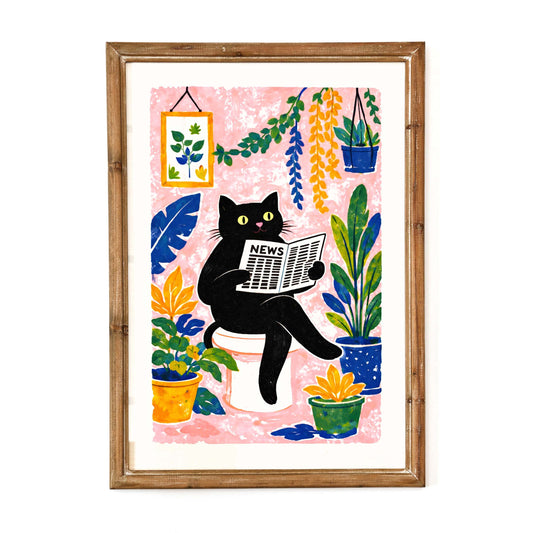 Reading Cat Botanical Poster Print