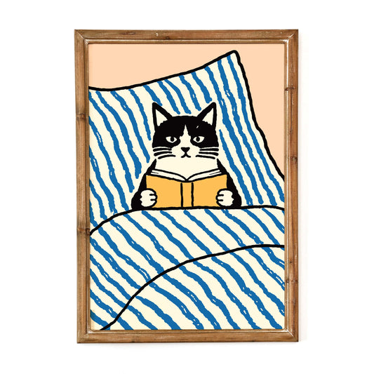 Cozy Cat Reading in Bed Poster