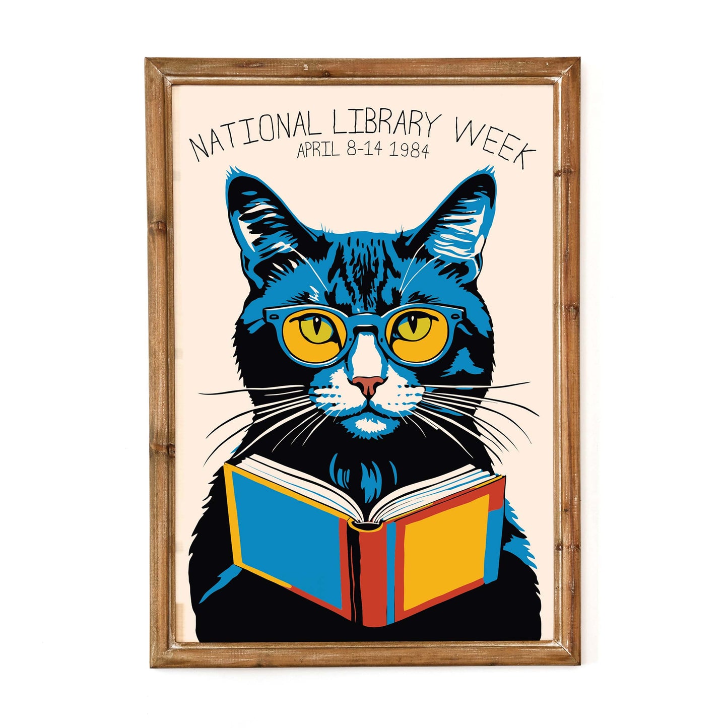 Cat With Glasses Reading Poster Art Print