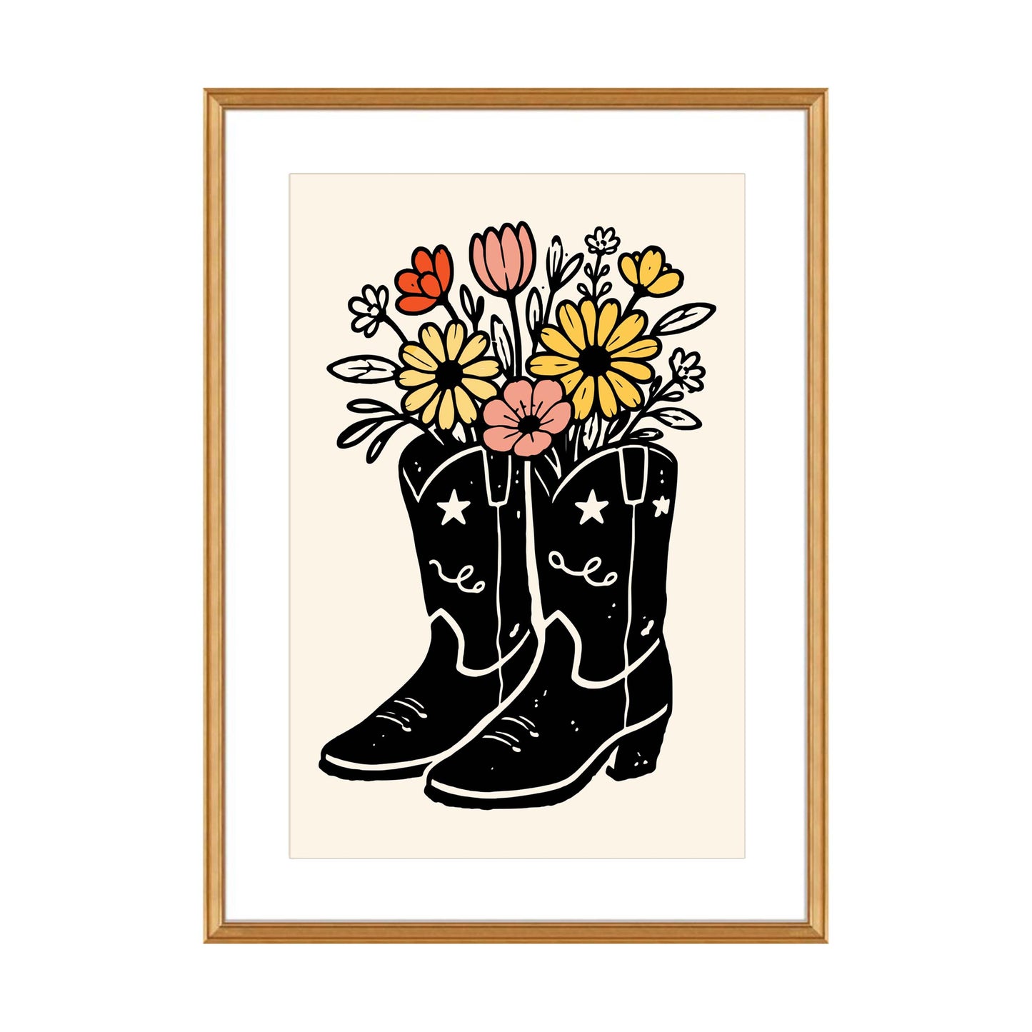 Cowboy Boots Floral Poster Print