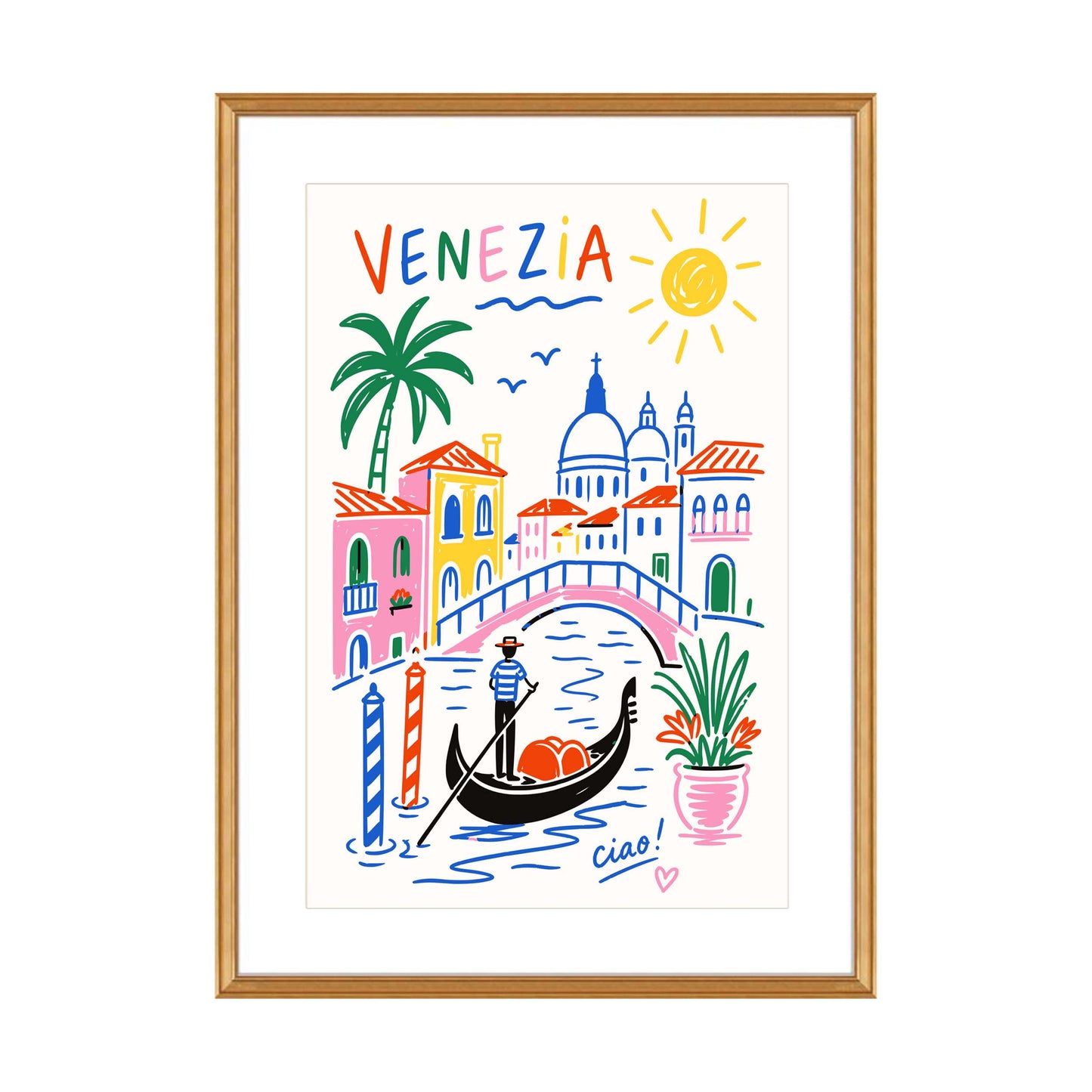 Venezia Gondola Travel Illustration Print