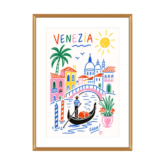 Venezia Gondola Travel Illustration Print