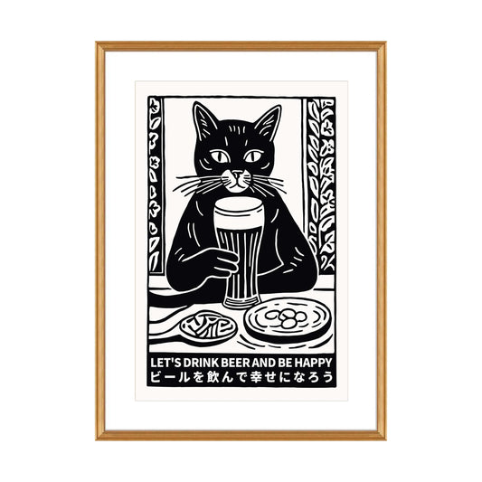 Beer Drinking Cat Poster Print