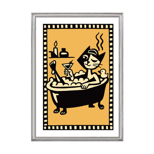 Cat Bathtub Cocktail Poster Print