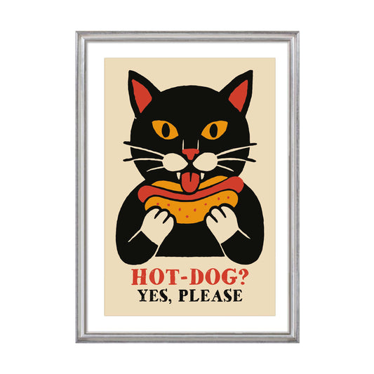Funny Hot Dog Cat Kitchen Print