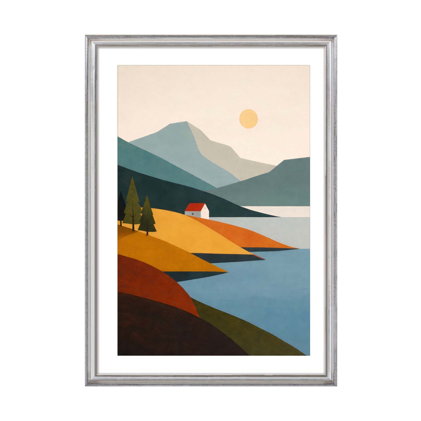 Minimalist Mountain Lake Landscape Print