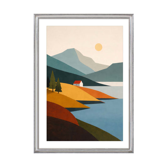 Minimalist Mountain Lake Landscape Print