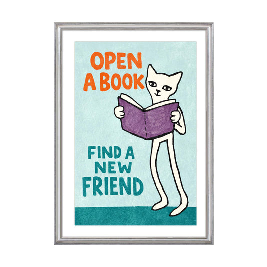 Reading Cat Quote Poster Print