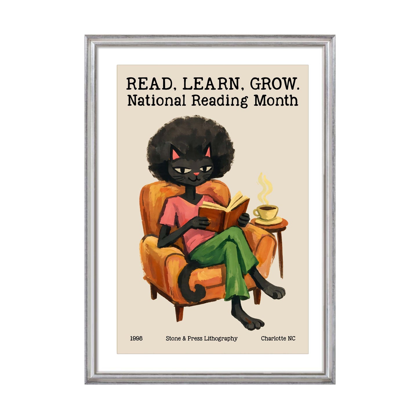 National Reading Month Cat Poster Print
