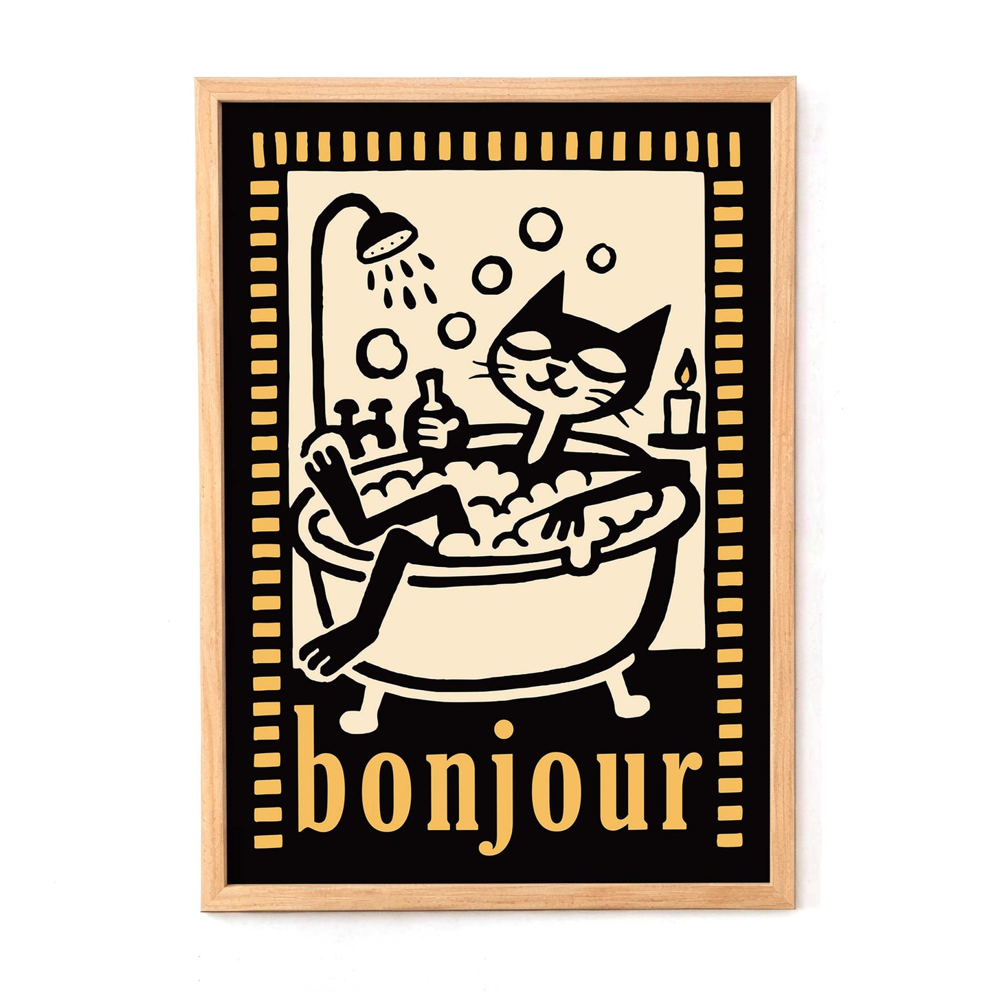 Bonjour Cat Bathtub Poster Print