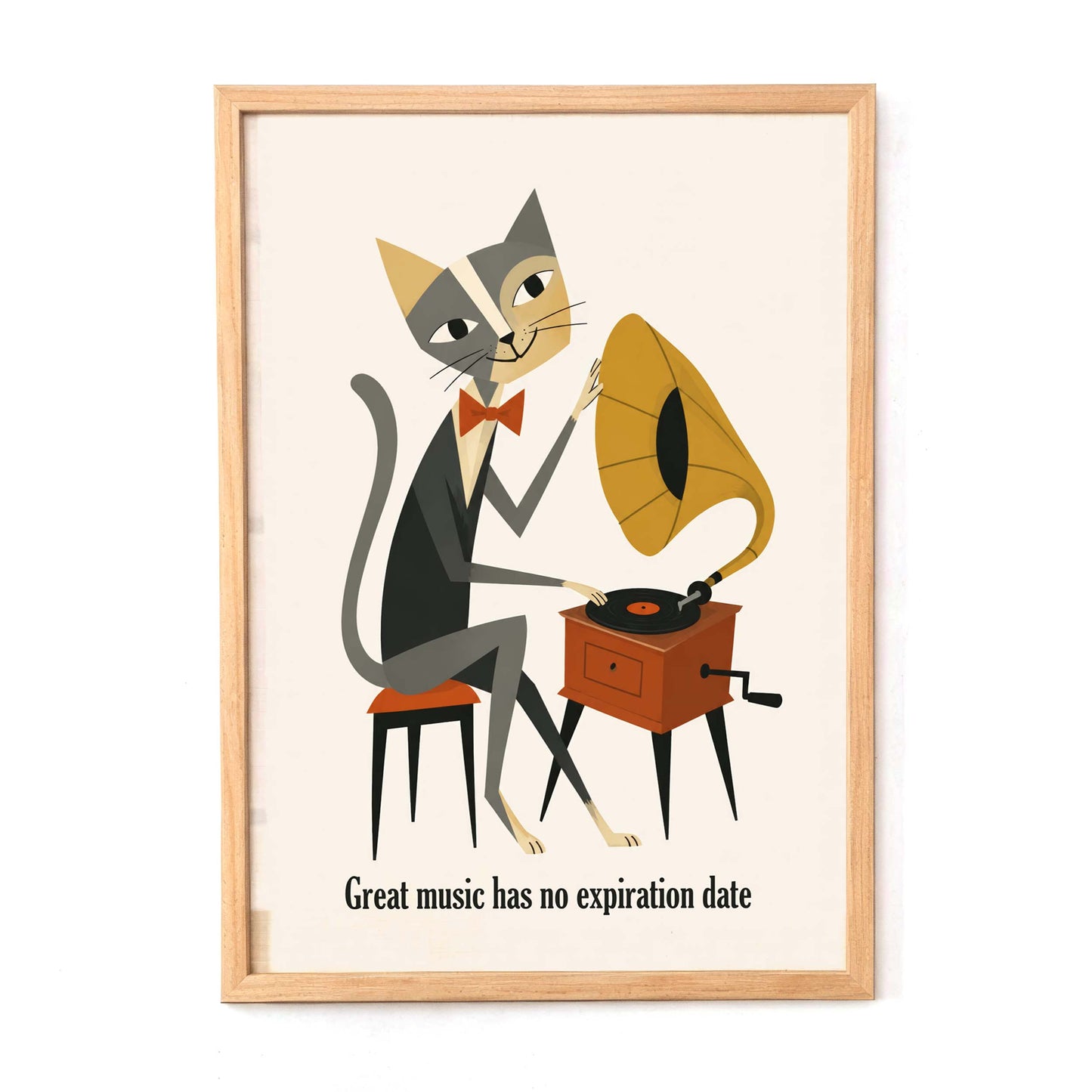 Vintage Cat Gramophone Wall Art