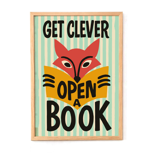 Clever Fox Reading Print Library Art