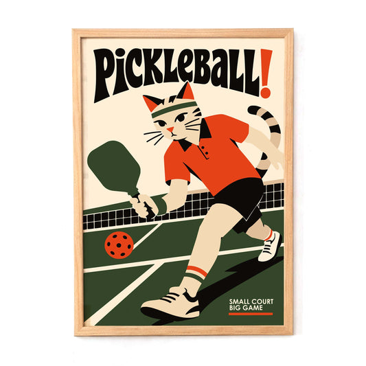 Pickleball Cat Wall Art Game Room Print