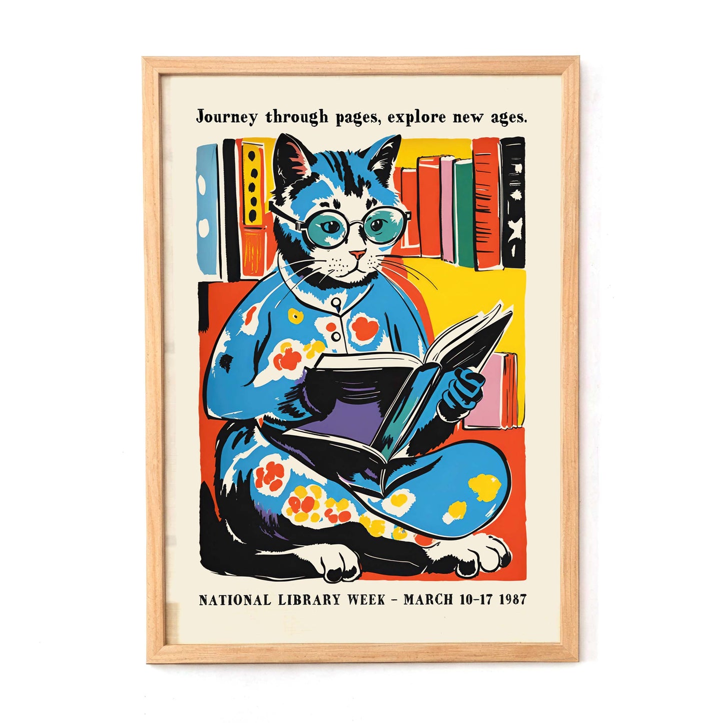 Reading Cat Library Week Art Print