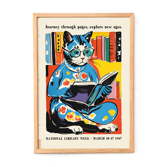 Reading Cat Library Week Art Print