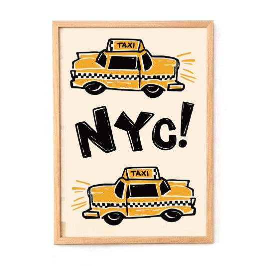 NYC Yellow Taxi Illustration Poster Wall Art