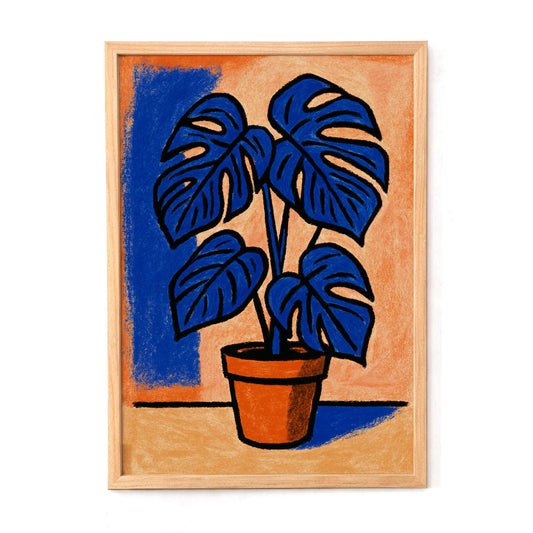 Blue Monstera Plant Wall Art Print