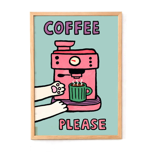 Coffee Please Cat Poster Print