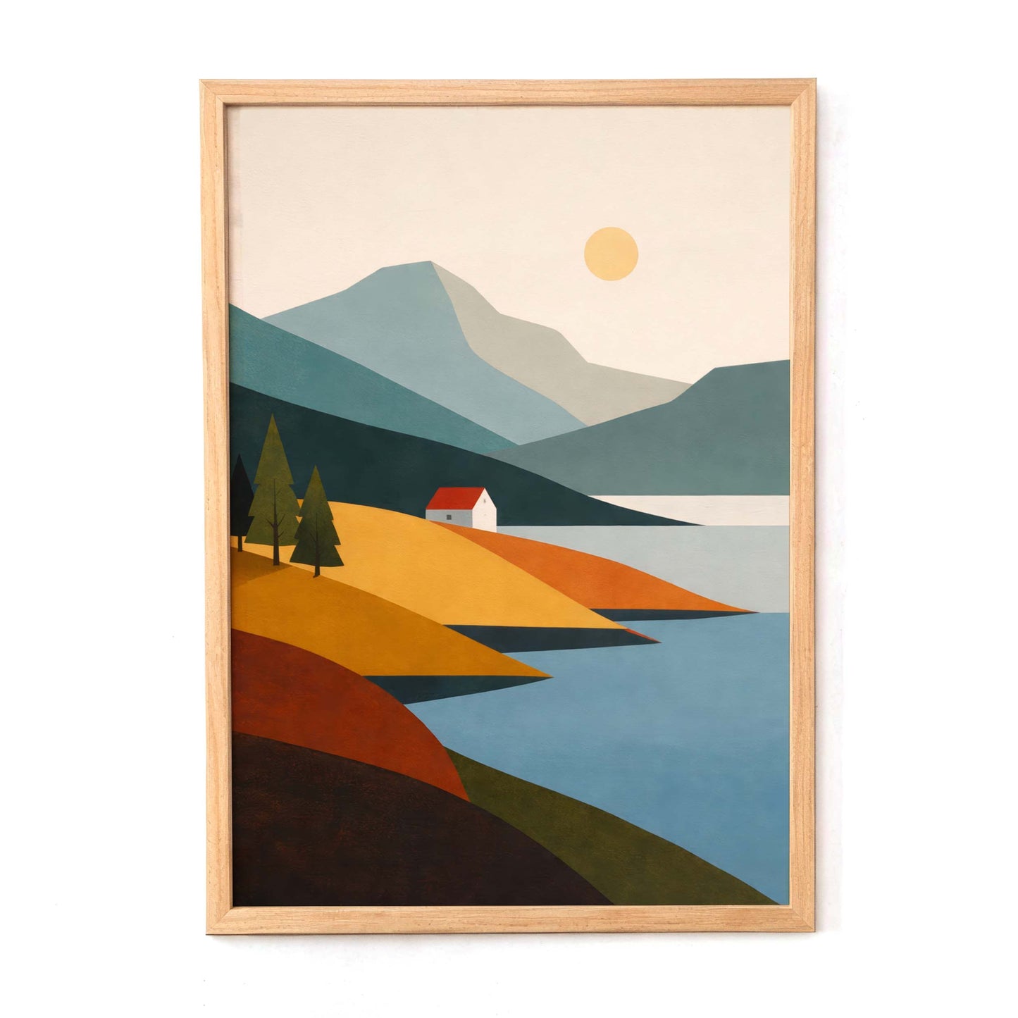 Mountain Lake Cabin Landscape Wall Art