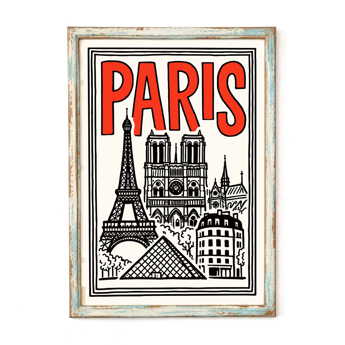 Paris Landmarks Travel Poster Print