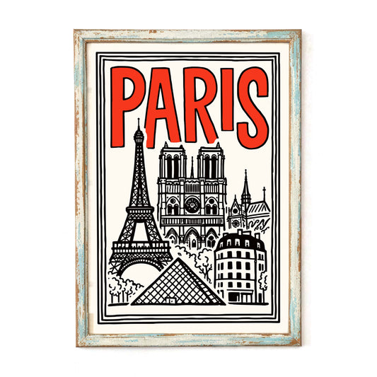 Paris Landmarks Travel Poster Print