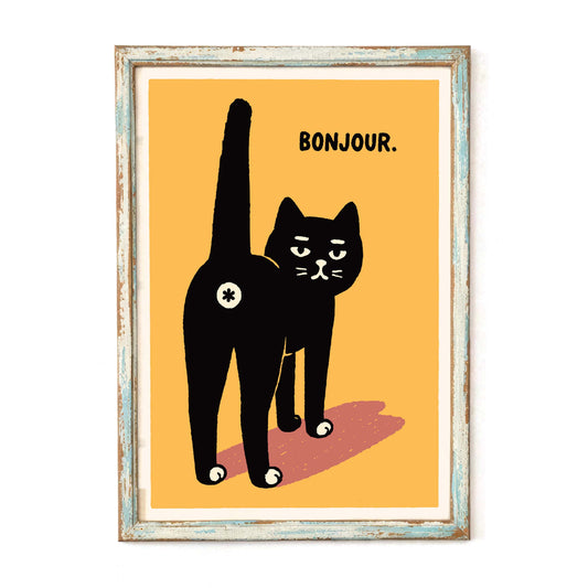 Bonjour Black Cat Poster