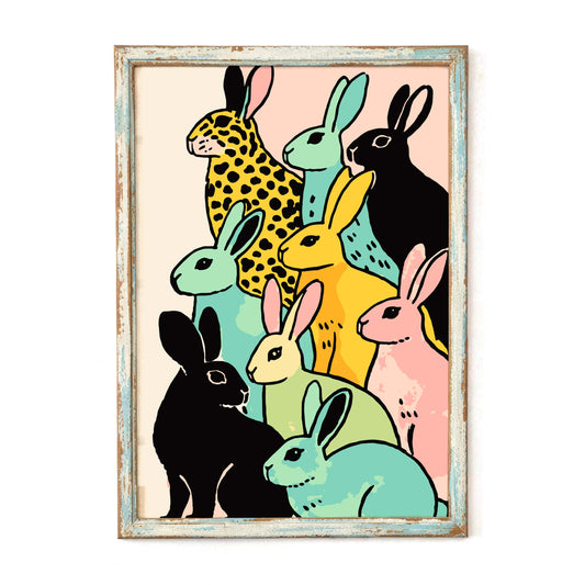 Colorful Rabbits Pattern Poster Wall Art