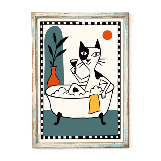 Cat Bathtub Poster Wall Print