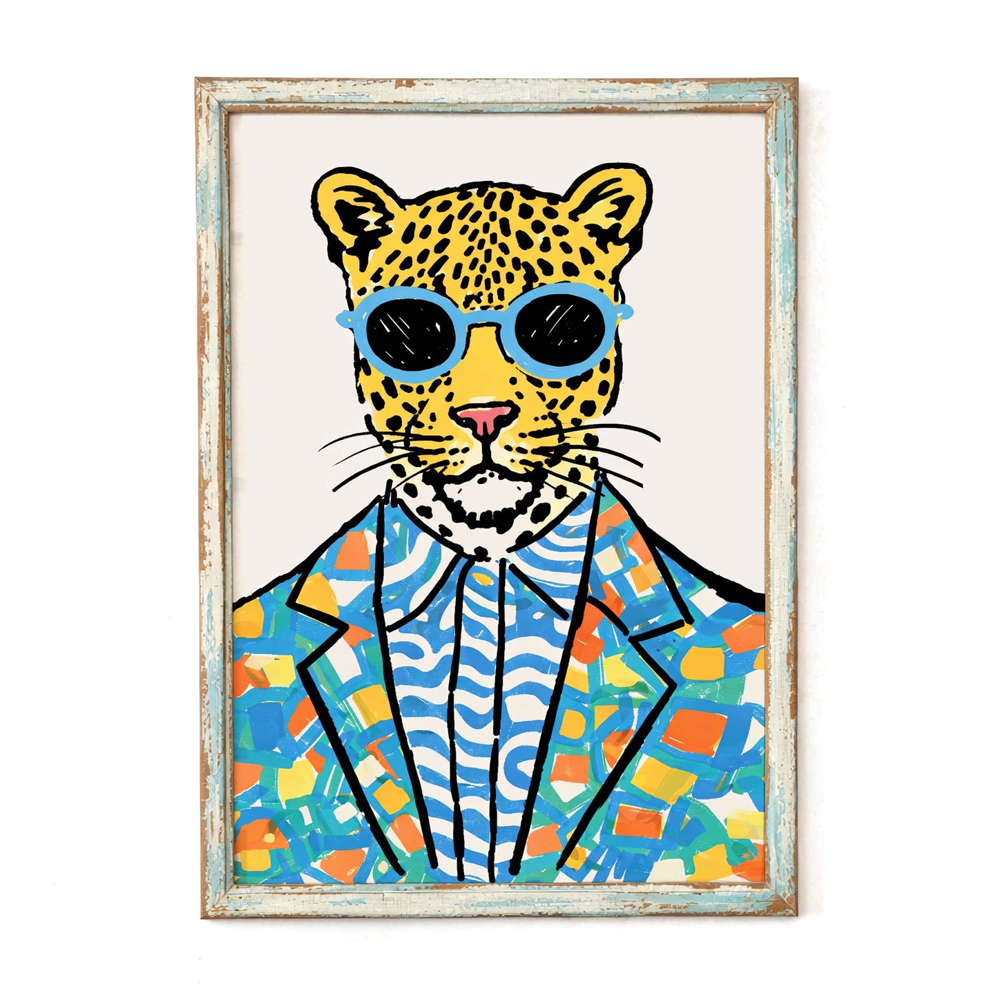 Stylish Leopard With Sunglasses Poster Wall Art