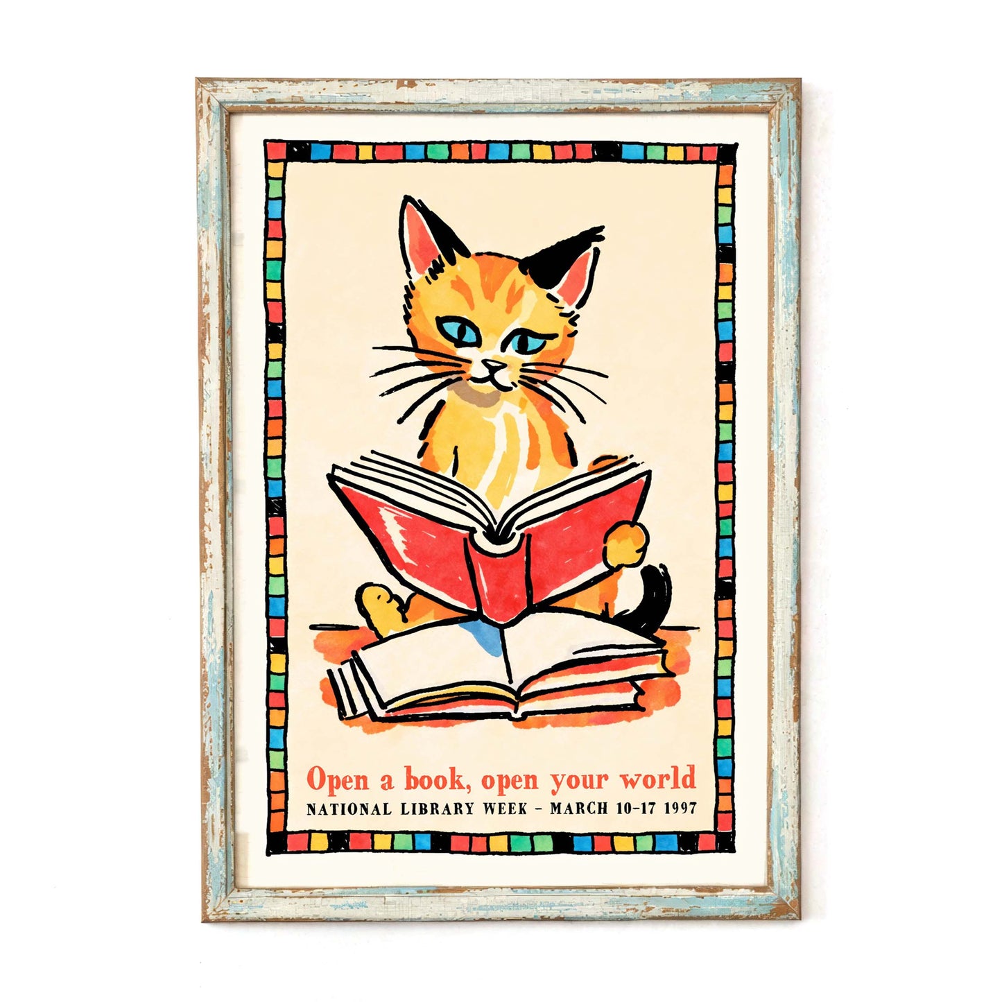 Reading Cat Library Poster Print